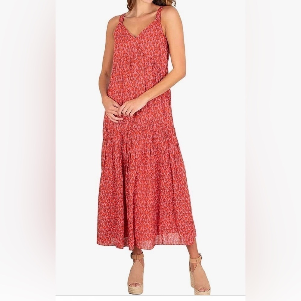 Joie Tiered Maxi Dress Sz M Tea Rose 100% Cotton Pair With Jean Jacket For Fall